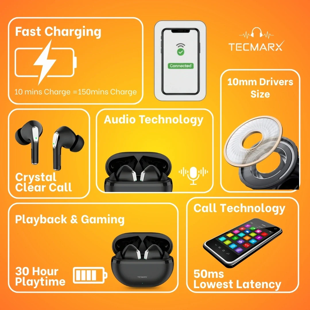 Tecmarx Royal 351 Bluetooth Earbuds | 30 Hr Playtime | Balance Sound - Image 14